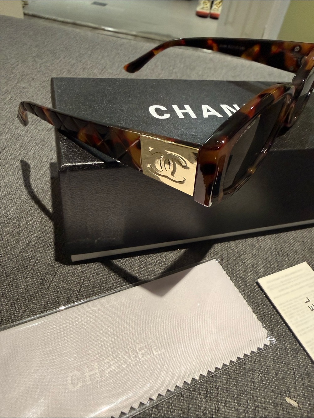 CHANEL Tortoiseshell Frame Sunglasses with Gold CC Plaque